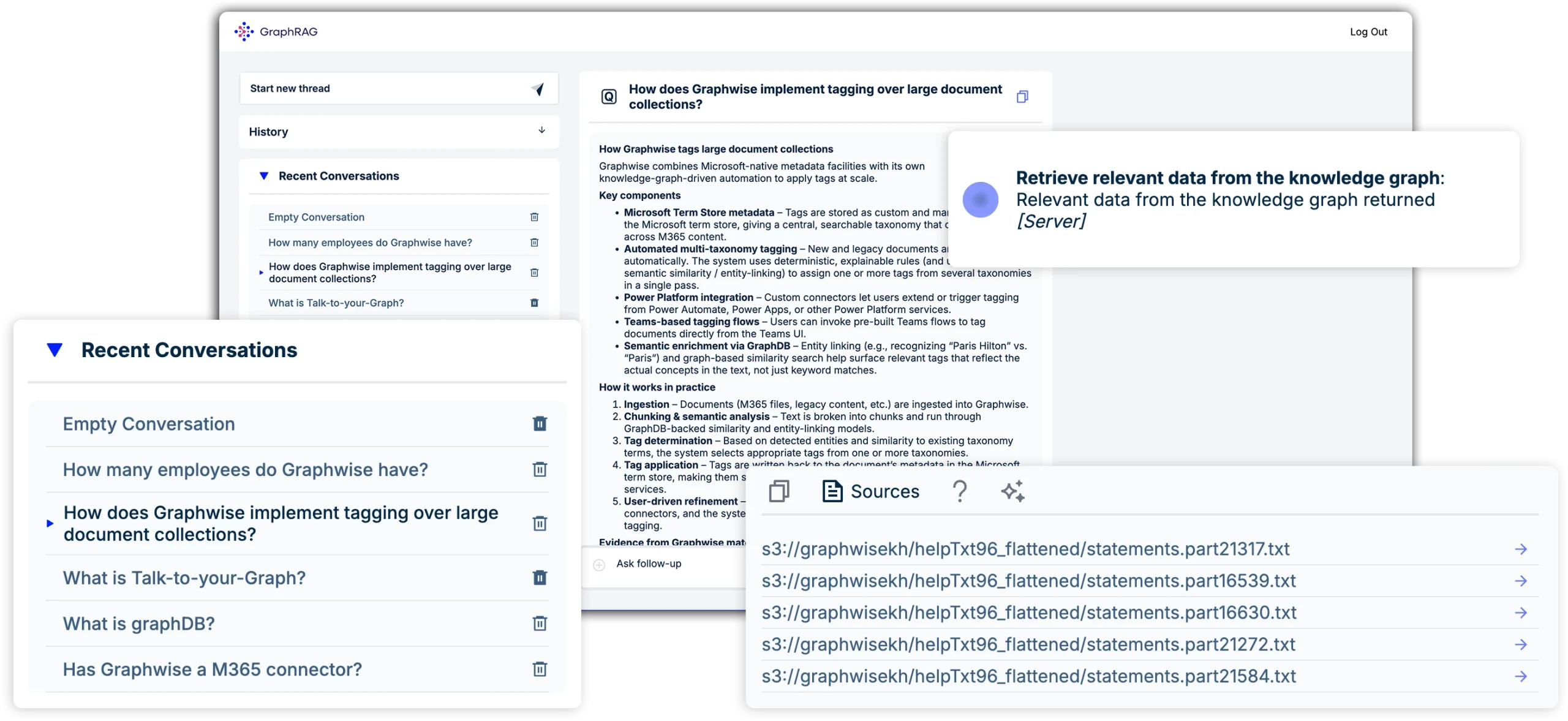 screenshots of GraphRAG interface